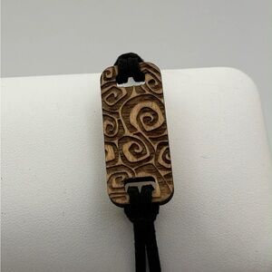 Laser Engraved Wood Swirl Pattern Bracelet | Adjustable Cord